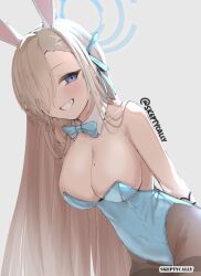 1girls 2d 2d_(artwork) 2d_artwork arm_behind_back arms_behind_head asuna_(blue_archive) asuna_(bunny)_(blue_archive) asuna_(bunny_girl)_(blue_archive) blonde-haired_female blonde_female blonde_hair blonde_hair_female blue-eyed_female blue_archive blue_bowtie blue_bunnysuit blue_eyes blue_hair_ribbon blue_hair_tie blue_halo blue_leotard blue_ribbon blue_topwear blush blush_face blushing_at_viewer blushing_female blushing_lines bowtie breasts brown_legwear brown_pantyhose brown_stockings brown_tights bunny_ears bunnygirl bunnygirl_outfit bunnysuit cleavage collar collarbone digital digital_art digital_drawing digital_drawing_(artwork) digital_media digital_media_(artwork) eyebrows_hidden_by_hair female female_focus female_only grin grinning grinning_at_viewer groin hair_covering_eye hair_over_eye hair_over_one_eye hair_ribbon hair_tie halo hand_behind_back hands_behind_head head_tilt inguinal_crease inguinal_ligament large_breasts lean_figure leaning leaning_forward legwear leotard long_hair looking_at_viewer mole mole_on_breast narrow_waist pantyhose parted_bangs ribbon seductive_grin shoulders simple_background skeptycally slender_body slender_waist slim_waist smile smiley_face smiling smiling_at_viewer solo standing thighs tights tilted_head topwear upper_body white_background white_bunny_ears white_collar white_hairband