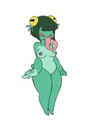 2017 4_fingers absurd_res amphibian anthro big_hands big_thighs biped breasts collaboration colored female frog full-length_portrait green_hair green_nipples green_pussy green_skin green_tail hair hi_res horizontal_pupils humanoid_hands long_tongue medium_breasts nipples non-mammal_breasts nude pink_tongue portrait pussy red_cheeks ribbette_(scribs03) saliva scribs03 short_hair short_tail simple_background slightly_chubby small_waist smile solo standing tongue tongue_out voluptuous white_background