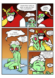 alien blush breasts clothing comic cum cum_on_body cum_on_chest cum_on_face cum_on_leg english_text female freckles green_skin hair humanoid lord_dominator lord_hater nipples red_eyes teeth text unknown_artist wander_over_yonder white_hair young