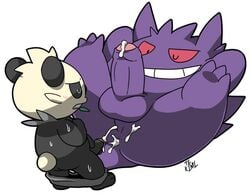 2017 anthro ass bear cum cumshot duo ejaculation gengar male mammal nintendo orgasm pancham panda penis pokemon simple_background size_difference small_dom_big_sub tekimi video_games white_background yaoi