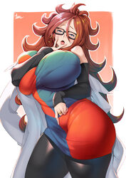 1girls ahegao alternate_breast_size android android_21 android_21_(human) artcation ass asymmetrical_clothes bangs bare_shoulders black-framed_eyewear blue_dress blue_eyes blush breasts brown_hair busty cameltoe checkered_clothes checkered_clothing clothed come_hither cunnilingus_gesture curly_hair curvy dat_ass detached_sleeves dragon_ball dragon_ball_fighterz dress earrings eyelashes eyewear female female_only fingernails fully_clothed glasses gynoid hoop_earrings hourglass_figure huge_breasts hyper_thighs ion_(cation) jewelry lab_coat labcoat long_fingernails long_hair looking_at_viewer massive_thighs multicolored_clothes multicolored_dress naughty_face nipple_bulge no_sunglasses open_mouth pantyhose red_dress ring sharp_fingernails shiny shiny_clothes shiny_hair shounen_jump skin_tight solo thick_thighs thighs thunder_thighs tights tongue tongue_out v very_long_hair voluptuous vomi_(dragon_ball) wide_hips