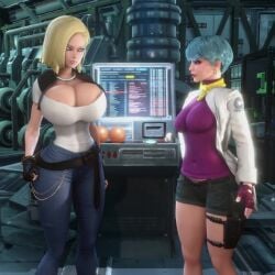 2girls 3d alternate_ass_size alternate_breast_size android android_18 animated ass big_ass big_breasts big_hips blonde-haired_female blonde_female blonde_hair blue_eyes blue_eyes_female blue_hair blue_hair_female breast_poke breasts breasts_bigger_than_head bulma bulma_(dragon_ball) bulma_briefs clothed clothed_female coat cyborg dragon_ball dragon_ball_(object) dragon_ball_super dragon_ball_z earrings female female_only fingerless_gloves flat_belly gloves gynoid hips huge_breasts human human_female jeans jiggle jiggle_physics jiggling jiggling_breasts labcoat laboratory large_ass large_breasts large_hips legs medium_breasts multiple_females multiple_girls narrow_waist necklace pants poking_breasts shirt short_shorts shorts sideass slim_waist small_waist thighs vaako video virt-a-mate virtamate wide_hips yuri