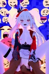 1boy 1girls 3d aacharsensei dark-skinned_male emoji exposed_breasts honkai:_star_rail interracial kimono light-skinned_female looking_at_viewer missionary_position pov sparxie_(honkai:_star_rail) straight thigh_strap twintails vaginal_penetration white_hair