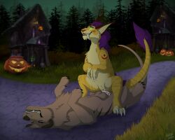 absurd_res bodily_fluids caraluca claws closed_eyes cowgirl_position cum cum_from_vagina cum_in_vagina cum_inside dasyuromorph digital_media_(artwork) druid druid_(feral) duo ejaculation erection fangs felid feline female female_penetrated feral feral_on_feral feral_penetrated feral_penetrating feral_penetrating_feral forest from_front_position fur genital_fluids genitals halloween hi_res holidays jack-o'-lantern magic_user male male/female male_penetrating male_penetrating_female mammal marsupial night on_bottom on_top outside_sex penetration penile penile_penetration penis penis_in_vagina plant rae_(caraluca) recently_extinct_species sabertooth_(anatomy) sex simple_background smile spread_legs spreading tail teeth thylacine toe_claws tree tribal_spellcaster vaginal_penetration vulva