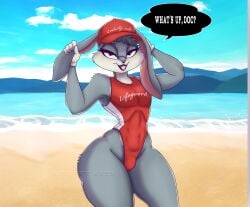 beach big_ass big_penis bikini bugs_bunny bunny_boy curvaceous_body curvy femboy femboy_on_male femboy_only furry furry_ass furry_ears furry_gay furry_male gay gay_anal gay_sex leduckyarts lifeguard looney_tunes red_clothing tight_fit