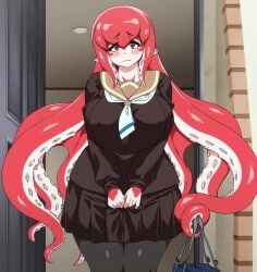 1girls breasts clothing copyright_request hips large_breasts monster_girl orange_eyes screencap stitched tentacle thick_thighs thighs wide_hips