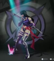 3d 3d_animation ass ass_shake asymmetrical_sleeves audible_music black_hair boots breasts clothed dancing emote high_heel_boots hoop_earrings leotard long_hair loop looping_animation marvel marvel_rivals medium_breasts music netease_games o-ring_thigh_strap official_art platform_boots psylocke purple_boots purple_leotard sash sound sword sword_on_back thick_thighs thigh_boots thigh_strap turnaround video video_game_character wide_hips x-men