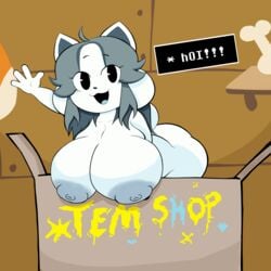 areolae bent_over big_breasts big_nipples big_penis bikini bikini_top breasts canine feline female hanging_breasts huge_breasts shortstack small_but_busty solo_female tagme temmie temmie_(undertale) termiboi undertale wide_hips