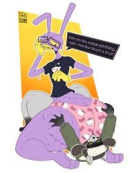 2d ambiguous_gender anthro anthro_on_anthro ass ass_focus big_ass braces english_text eyewear facesitting fat_ass fat_thighs femboy femboy_on_top furry furry_male furry_only glasses grabbing_ass hand_on_ass hat headwear hello_kitty_(series) huge_ass huge_thighs itsme_hilo jax_(tadc) jax_(the_amazing_digital_circus) lagomorph lisp male/ambiguous nerd nerd_accent nerdy nerdy_accent nerdy_male no_genitals no_pants no_sex no_tail nonhuman oc purple_body rabbit reddit simple_background sitting_on_another sitting_on_person size_difference speech_bubble speech_impediment sweat sweaty sweaty_ass tadc tagme talking talking_to_self text text_box the_amazing_digital_circus thick_thighs thighs underwear