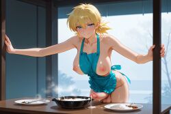 ai_generated apron bare_arms bare_shoulders blonde_hair blue_eyes blush breasts closed_mouth cowboy_shot cum cum_in_container cum_on_food cum_on_penis curry curry_rice ejaculation erection food frilled_apron frills futanari hair_between_eyes hellsing hellsing_ultimate indoors large_breasts large_penis leaning_forward looking_at_viewer low_twintails naked_apron nipples penis plate rice seras_victoria short_hair short_twintails smile solo spoon standing table testicles twintails twoderrick uncensored veiny_penis window