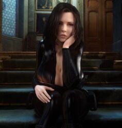 1girls 3d 3d_(artwork) alternate_breast_size big_breasts big_hips black_bodysuit bodysuit breasts cleavage clothed clothed_female female female_only gigantic_breasts hand_on_knee hand_on_thigh hips huge_breasts humanoid humanoid_female humanoid_only kate_beckinsale large_breasts large_hips light-skinned_female light_skin looking_at_viewer massive_breasts selene_(underworld) sitting solo solo_female underworld unzipped unzipped_bodysuit vaako vampire vampire_girl wide_hips