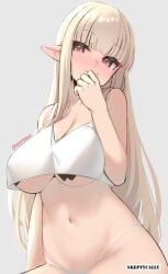 1girls 2d 2d_(artwork) 2d_artwork bare_arms bare_belly bare_hands bare_hips bare_midriff bare_navel bare_shoulders bare_skin belly belly_button big_breasts black_pasties blonde-haired_female blonde_female blonde_hair blonde_hair_female blunt_bangs blush blush_face blushing_at_viewer blushing_female blushing_lines breasts busty busty_female busty_girl closed_mouth_smile collarbone crop_top digital digital_art digital_drawing digital_drawing_(artwork) digital_media digital_media_(artwork) elbows elf elf_ear elf_ears elf_female elf_girl exposed_arms exposed_belly exposed_hips exposed_midriff exposed_navel exposed_shoulders exposed_skin eyebrows_visible_through_hair female female_focus female_only fingers groin head_tilt hourglass_figure inguinal_crease inguinal_ligament large_boobs large_breasts lean_figure long_hair looking_at_viewer midriff narrow_waist navel nipple_bulge nipple_pasties oc original original_art original_artwork original_character panties pasties pink-eyed_female pink_eyes pointy_ears shoulders simple_background sitting skeptycally slender_body slender_waist slim_waist smile smiley_face smiling smiling_at_viewer solo thong tilted_head topwear underboob underwear upper_body white_background white_crop_top white_panties white_thong white_topwear white_underwear wide_hips