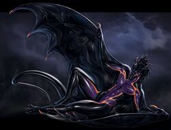 anthro dragon erection horn looking_at_viewer lying male male_only nude on_side rakisha rubber shiny solo thick_thighs wings