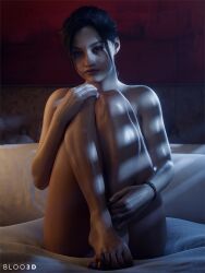 1girls 2026 3d bed biohazard bloo3d blue_eyes brown_hair claire_redfield claire_redfield_(jordan_mcewen) completely_nude detailed_background detailed_lighting eyeshadow feet female female_only full_body indoors legs_together light_makeup lipstick looking_at_viewer no_visible_nudity nude nude_female painted_toenails plump_lips ponytail resident_evil resident_evil_2 resident_evil_2_remake sitting sitting_on_couch solo tied_hair toenail_polish toes