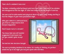 absurd_res ambiguous_gender border digital_media_(artwork) english_text feral flying gau_(artist) generation_1_pokemon hi_res holidays legendary_pokemon mew_(pokemon) nintendo pokemon pokemon_(species) scenario simple_background solo story tail text valentine's_day white_border window
