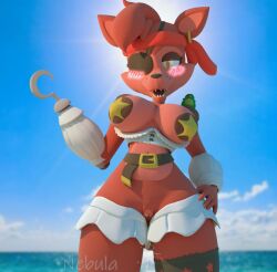 beach breasts eyepatch female female_focus female_only five_nights_at_freddy's fox fox_ears fox_girl fox_tail foxy_(fnaf) fur furry genitals girl hair open_mouth open_pussy owo pirate pussy red_body red_fur red_hair red_skin rockstar_foxy soaked solo solo_female yellow_eyes