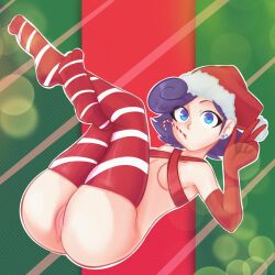 candy_cane christmas female liquorice peace_sign thighhighs wrapped