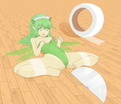 black_souls bondage fairy green_eyes green_hair green_wings impending_doom leaf_(black_souls) small_breasts tape