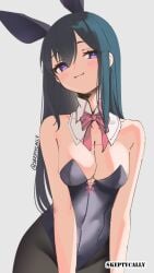 1girls average_breasts bj_bunny_ears black-haired_female black_bunnysuit black_hair black_legwear black_leotard black_pantyhose black_stockings black_tights black_topwear blush blush_face blushing_at_viewer blushing_female blushing_lines bowtie breasts bunny_ears bunnygirl bunnygirl_outfit bunnysuit closed_mouth_smile collar female head_tilt inguinal_crease inguinal_ligament legwear leotard medium_breasts oc original original_art original_artwork original_character pantyhose pink_bowtie purple-eyed_female purple_eyes sidelocks skeptycally smile smiley_face smiling smiling_at_viewer tights tilted_head topwear white_collar