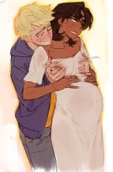 2boys arvio_(my_time_at_sandrock) breast_grab ernest_(my_time_at_sandrock) gay gay_male lacryboy lactating lactation lactation_through_clothes male male_only male_pregnancy male_with_breasts maternity_clothes maternity_dress milk milk_squirt milking_breasts my_time_at_sandrock nipple_outline nipple_tweak nipples nipples_visible_through_clothing pregnancy pregnant pregnant_belly yaoi