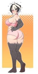 ass ass_cleavage backside barefoot big_ass big_breasts big_thighs black_and_white_hair black_eyes blush body_markings bra bra_and_panties curves curvy curvy_figure female female_only full_body hand_on_hip head_turned legs littlej_(zi19191) looking_at_own_butt looking_back looking_down_at_butt made_in_abyss ozen pale-skinned_female panties pink_bra pink_panties scars scars_on_body short_hair showing_ass sideboob solo standing thick_thighs two-tone_hair wide_hips