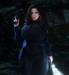 1girls 3d 3d_(artwork) agent alternate_breast_size asymmetrical_hair big_breasts big_hips breasts breasts_bigger_than_head clothed clothed_female enormous_breasts fbi fbi_agent female female_only flashlight flashlight_beam forest forest_background front_view fully_clothed gigantic_breasts gun hips holding_flashlight holding_gun holding_object holding_pistol holding_weapon hourglass_figure hourglass_figured_female huge_breasts jacket kate_beckinsale large_breasts large_hips light-skinned_female light_skin massive_breasts narrow_waist pants pistol selene_(underworld) shirt slim_waist small_waist solo solo_female top_heavy underworld vaako weapon wide_hips