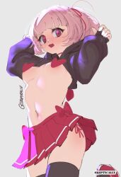 1girls black_legwear black_stockings black_thigh_highs black_thighhighs breasts censored censored_breasts censored_nipples embarrassed embarrassed_exposed_female embarrassed_expression embarrassed_female embarrassed_nude_female female flustered flustered_female heart_censor jumping legwear medium_hair oc original original_art original_artwork original_character petite petite_body petite_breasts petite_female petite_girl petite_tits pink-haired_female pink_hair pink_hair_female red-eyed_female red_eyes red_skirt skeptycally skirt small_breast small_breasts stockings thigh_highs thighhighs tiny_breasts