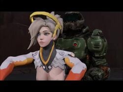 1boy 1girls 3d animated blizzard_entertainment crossover doom doom_slayer_(doom) female loop male mercy no_sound overwatch sex tagme video