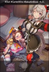 1futa 1girls ai_generated animal_genitalia balls big_breasts blowjob breasts clothed_sex clothing_aside crying cum cum_in_mouth cum_overflow curren_chan_(umamusume) deep_penetration deepthroat english english_text fellatio female_penetrated femsub futa/female futa_penetrating futadom hashtag hashtag-only_commentary head_grab horse_balls horse_girl horse_penis huge_breasts huge_cock humiliation iphone large_breasts large_penis large_testicles looking_at_viewer nokani oral oral_penetration oral_sex penis rape sakura_bakushin_o_(umamusume) self_upload squatting taking_selfie testicles text tongue_out umamusume umamusume_pretty_derby used_tissue wide-eyed wink