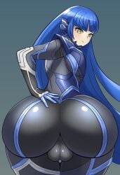 1boy ass atlus backsack balls ballsack big_ass blue_hair bodysuit bubble_ass bubble_butt bulge clothing eyelashes eyeliner femboy flat_chest girly hi_res huge_ass humanoid long_hair looking_back makeup male male_focus male_only modeler3622 nahobino_(smt) pout protagonist_(shin_megami_tensei_v) shin_megami_tensei shin_megami_tensei_v solo trap very_long_hair