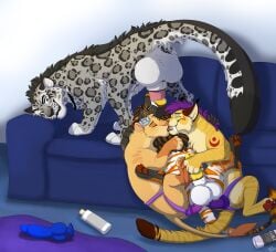 absurd_res anal anal_sex animal_dildo animal_genitalia animal_penis animal_sex_toy anus balls big_balls big_penis bisexual bodily_fluids canine_dildo caraluca closed_eyes digital_media_(artwork) dildo double_anal double_penetration druid_(feral) erection face_fucking fangs felid feline feline_genitalia feline_penis fellatio female female_penetrating female_penetrating_male feral feral_on_feral feral_penetrated feral_penetrating feral_penetrating_feral flower_on_head foursome french_kissing fur furniture genital_fluids genitals group group_sex handjob handjob_while_penetrating hi_res inside irrumatio kissing knot knotted_dildo leaking_precum lion looking_back lube lube_bottle lying male male/female male/male male_penetrated male_penetrating male_penetrating_male mammal narrowed_eyes object_in_ass on_back one_eye_closed oral oral_penetration pantherine pawpads paws pegging penetration penile penile_penetration penis penis_in_mouth precum precum_string rae_(caraluca) sabertooth_(anatomy) saliva saliva_on_penis saliva_on_tongue sex sex_toy sex_toy_in_ass sex_toy_insertion smile snow_leopard sofa spitroast strapon strapon_in_ass strapon_sex tail teeth tiger tongue tongue_out toying_partner triple_penetration