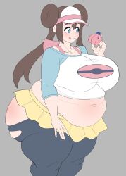 1girls 2d 2d_(artwork) ass belly_button belly_overhang big_ass big_breasts blue_eyes breasts brown_hair chubby digital_drawing_(artwork) digital_media_(artwork) exposed_belly exposed_midriff fat fat_ass female female_only flat_colors game_freak hair_buns holding_food holding_object large_breasts licking_lips light-skinned_female light_skin miniskirt nintendo overweight plump pokemon pokemon_bw2 pokemon_trainer rosa_(pokemon) side_view solo solo_female thick_thighs tongue_out torn_clothes torn_pantyhose twitter_link visor work_in_progress ytrall