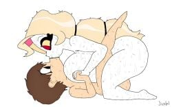 1boy 1boy1girl 1girls 2d 2d_(artwork) 2d_artwork age_difference amazon_position ass blonde-haired_female blonde_female blonde_hair blonde_hair_female charlie_morningstar_(hazbin_hotel) excessive_sweat female female_on_top femboy femboy_on_female french_kiss french_kissing hazbin_hotel holding_hands jizzlol kissing kissing_while_penetrated laying_down male male/female male_on_bottom messy messy_hair older_female_and_younger_male passionate penetration sex side_view sloppy sloppy_kiss sweat sweating sweaty_body