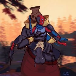1boy 1girls 2020 anal anal_penetration anal_sex black_body black_skin clay_templar corruption female helmet hi_res huntress_(risk_of_rain) hyper_penis interspecies male male/female oil pot ripped_clothing risk_of_rain risk_of_rain_2 sex stand_and_carry_position tayfaye