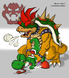 anal anthro bara blush bowser cum_in_ass cum_inside cum_on_floor cum_while_penetrated dinosaur doggy_style drooling duo from_behind furry green_shell horns interspecies koopa male male_only mario_(series) nintendo nude penetration penis reptile scalie sex shell spiky_shell starman_deluxe tongue tongue_out video_games yaoi yoshi