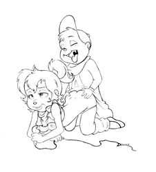 alvin_and_the_chipmunks alvin_seville breasts breasts_out brittany_miller chipettes couple denike doggy_style erect_nipples line_art microphone monochrome open_mouth panties_down sex tongue_out