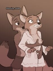 3:4 anthro anthro_on_anthro breast_grab breasts canid canine cheek_tuft clothing disney duo facial_tuft female fox fur hand_on_breast incest male male/female mammal mother mother_and_child mother_and_son mrs._wilde nick_wilde nipples parent parent_and_child red_fox rough_sketch small_breasts son tggeko tuft zootopia zootropolis