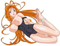 belldandy blush female flying_tree_frog large_breasts oh_my_goddess! one-piece_swimsuit swimsuit topless