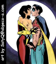 1boy 1girls 2000 5_fingers areola areolae artist_name bare_shoulders batman_(series) black_hair blue_hair breasts breasts_out cape closed_eyes clothed clothed_sex clothes clothing color colored costume crossover dark_hair dark_nipples dc dc_comics dc_vs._marvel domino_mask exposed_breasts female french_kiss generation_x gloves handjob holding_penis homo_superior human humanoid interracial jubilation_lee jubilee kiss kissing male male_nipples marvel marvel_comics mask mouth_open mutant nipples no_bra no_underwear open_mouth pants pants_down penis penis_grab penis_out robin_(dc) robin_(tim_drake) round_ears satyq sex shirt shirt_lift short_hair simple_background standing standing_sex straight straight_hair superheroine tim_drake tongue tongue_out topless undressing url white_eyes x-men