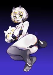 beauty_mark bestfriendforever bestfriendlewd big_breasts bikini black_legs blep breasts feet freckles glasses indie_virtual_youtuber jorunnav mole_on_breast nipple_bulge virtual_youtuber vtuber white_hair yellow_highlights