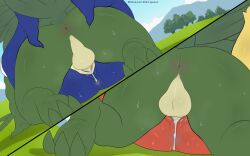 anthro anus ass backsack balls blaziken bodily_fluids cum cum_in_pussy cum_inside cum_on_anus duo female from_front_position generation_3_pokemon generation_6_pokemon genital_fluids genitals greninja hi_res leaking_cum male male/female mating_press nintendo penetration penile penile_penetration penis penis_in_pussy perineum pokemon pokemon_(species) pussy sceptile sex split_screen sweat sweaty_butt vaginal_penetration vaginal_penetration winick-lim