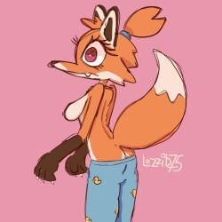 1girls almost_naked almost_nude anthro ass ass bare_breasts butt_crack cute female female_focus female_only fox fox_girl fox_tail furry furry_female furry_only hi_res lozzid75 mammal mammal_humanoid original_character solo topless