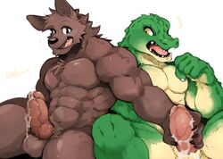 angry brown_fur canine color crocodile crocodilian erection fangs fist fur furry jackal kumak kumak71395 league_of_legends male male_only mammal masturbation nasus nude penis precum renekton reptile riot_games scalie simple_background sitting smile uncensored video_games white_background