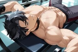 ai_generated bara cola222_ gay genshin_impact male male_focus male_only muscular muscular_male wriothesley_(genshin_impact) yaoi