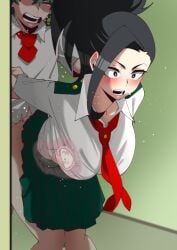 1boy 1girls arm_pull aroused bent_over black_hair blush boku_no_hero_academia cum cum_in_pussy cum_in_uterus cum_inside female female_human femsub green_bean human human_male izuku_midoriya light-skinned_female looking_pleasured male midoriya_izuku momo_yaoyorozu my_hero_academia ponytail prison_guard_position school_uniform sex sex_from_behind skirt standing_sex teenage_girl teenager vaginal_penetration x-ray yaoyorozu_momo