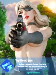 3d aiming_at_viewer blender breasts breasts_covered convenient_censoring eyepatch fortnite gameplay_mechanics gloves gun haziest_mirage partially_clothed pointing_gun siren_(fortnite) topless