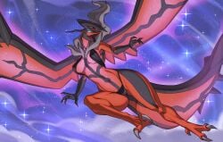 alanscampos bikini blue_eyes bra detailed_background hi_res horns legendary_pokemon panties pokemon pokemon_(species) pokemon_xy tagme wings yveltal