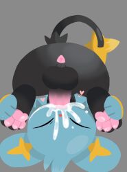 1boy anus autoblowjob balls cum cum_in_mouth feral generation_4_pokemon grey_background male male_only nintendo pawpads paws penis pinap_juice pokemon pokemon_(species) pokemon_dppt shinx