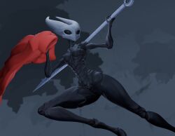 1girls 3d background black_body black_eyes blender breasts chitin cloak completely_nude completely_nude_female featureless_breasts featureless_crotch female female_only forest hips hollow_knight hornet_(hollow_knight) horns hourglass_figure in_air insectoid long_legs lorded natural_armor no_mouth no_underwear nude ornate_armor red_clothing segmented_body slim slim_waist small_breasts spear tall_female team_cherry thick_thighs thighs tree weapon white_head