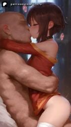 1boy ai_generated ass bottomless brown_hair couple couple_(romantic) couple_love cowgirl_position delicious faceless_male female from_side hot hug husband husband_and_wife kissing kissing_while_penetrated kono_subarashii_sekai_ni_shukufuku_wo! long_sleeves megumin penis sex thighhighs trembling trugprz vaginal_penetration wife